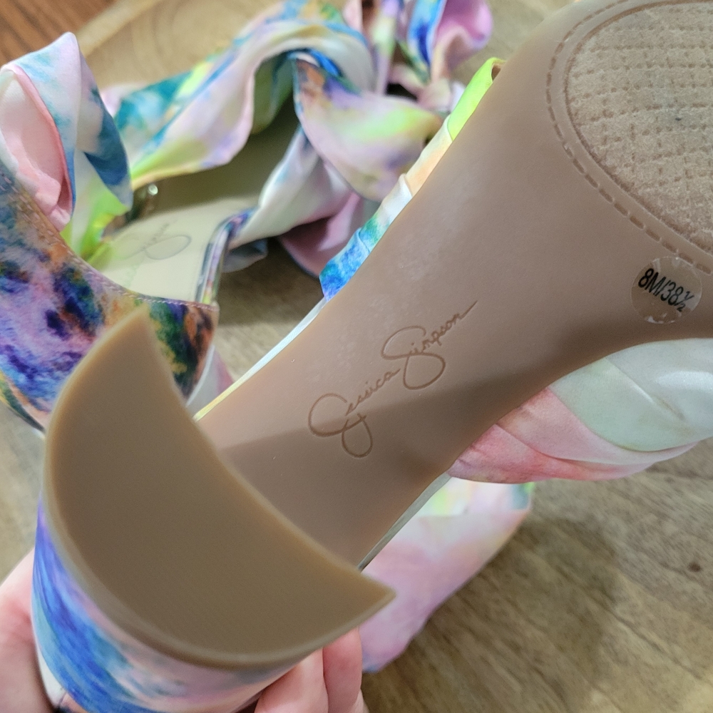NEW Jessica Simpson Noelene 8 M Watercolor Pastel Color Heels Silky Ankle Strap - Picture 10 of 10